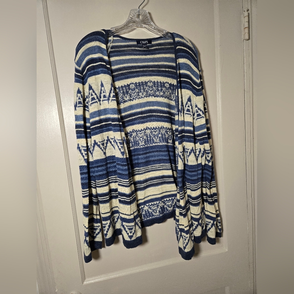 Chaps Blue and White Striped Cardigan
